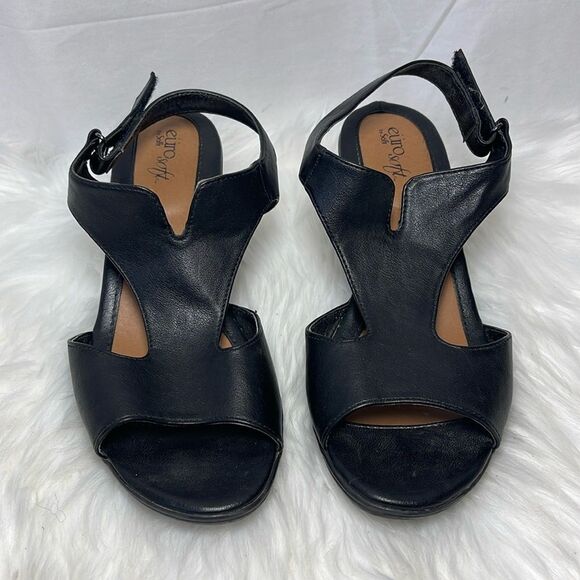 Euro Soft By Soft Valente Black Leather Heeled Sandals Sz 10 WIDE WIDTH - Picture 2 of 6
